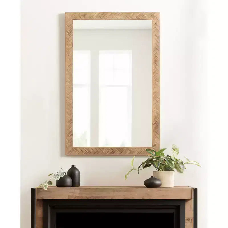 Specchio da parete rettangolare 24"x36" con cornice in legno Chevron