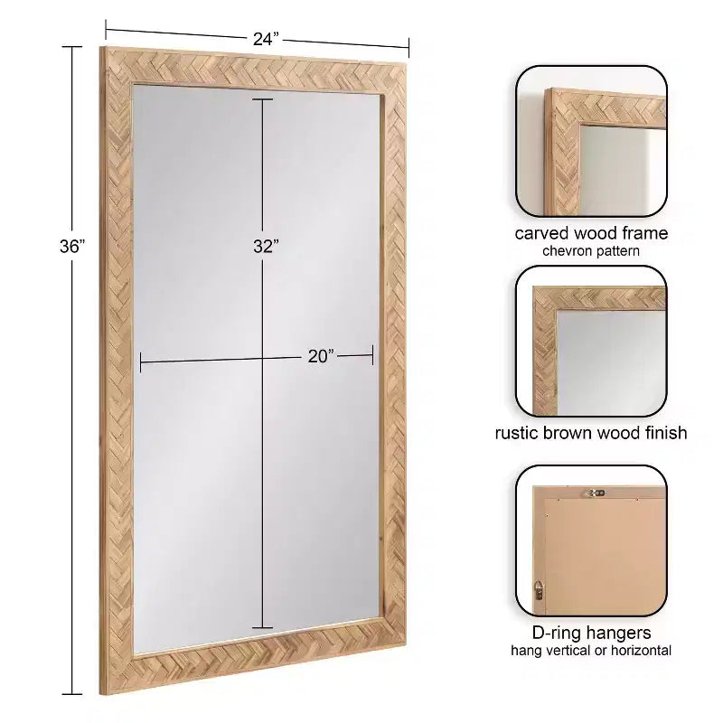 Specchio da parete rettangolare 24"x36" con cornice in legno Chevron
