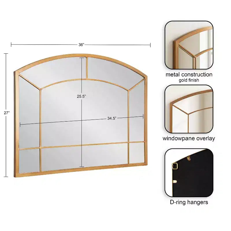 Specchio da parete ad arco 36"x27" con cornice dorata