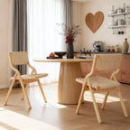 Set di 2 sedie da pranzo in legno pieghevoli e impilabili con seduta e schienale intrecciati, naturali