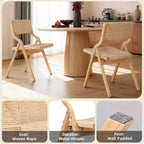 Set di 2 sedie da pranzo in legno pieghevoli e impilabili con seduta e schienale intrecciati, naturali