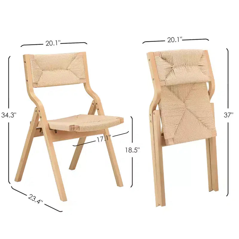 Set di 2 sedie da pranzo in legno pieghevoli e impilabili con seduta e schienale intrecciati, naturali