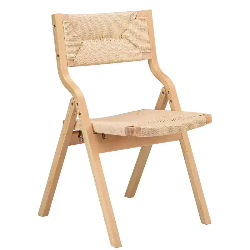 Set di 2 sedie da pranzo in legno pieghevoli e impilabili con seduta e schienale intrecciati, naturali