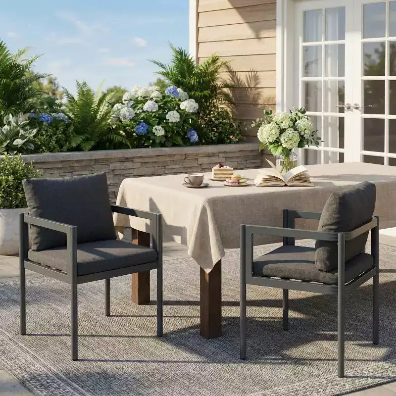 Set di 2 sedie da patio da esterno in alluminio per tutte le stagioni con braccioli, portata 136 kg