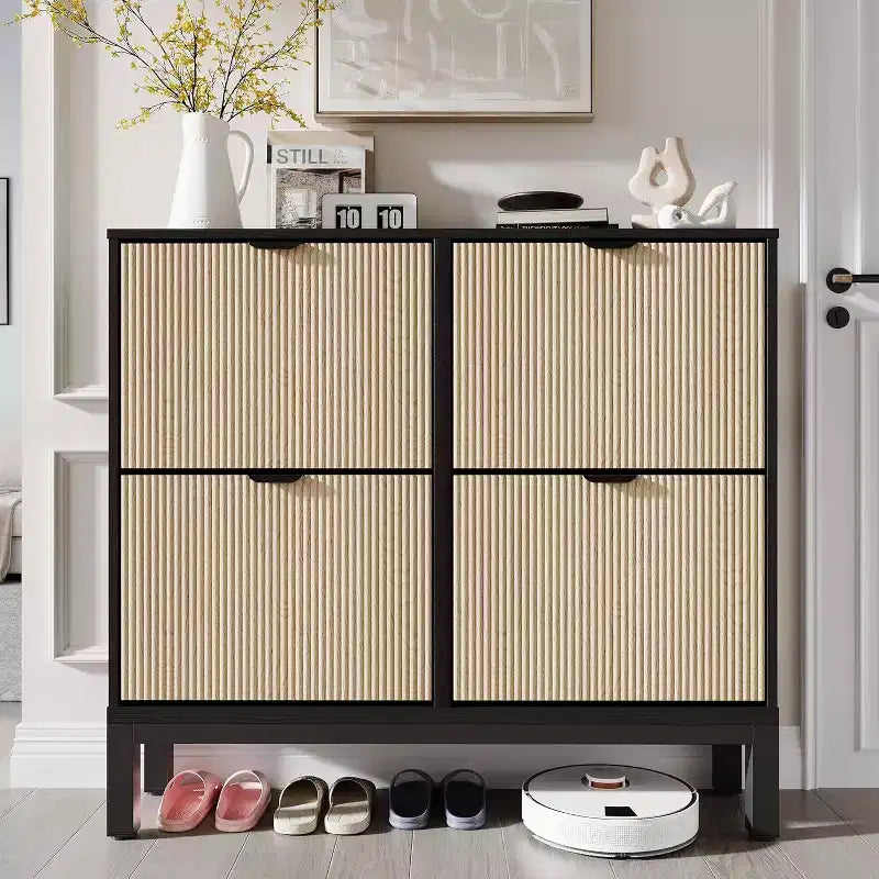 Acekool Shoe Cabinet Storage with 4 Flip Drawers, Adjustable Shelves & Metal Legs