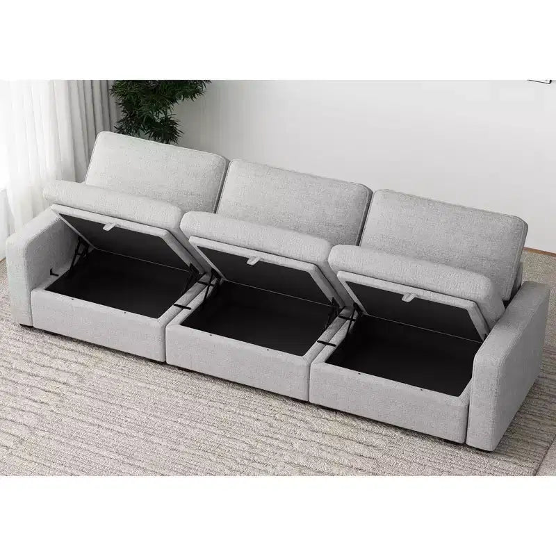 Divano componibile in ciniglia a 3 posti con pouf contenitore e seduta extra profonda