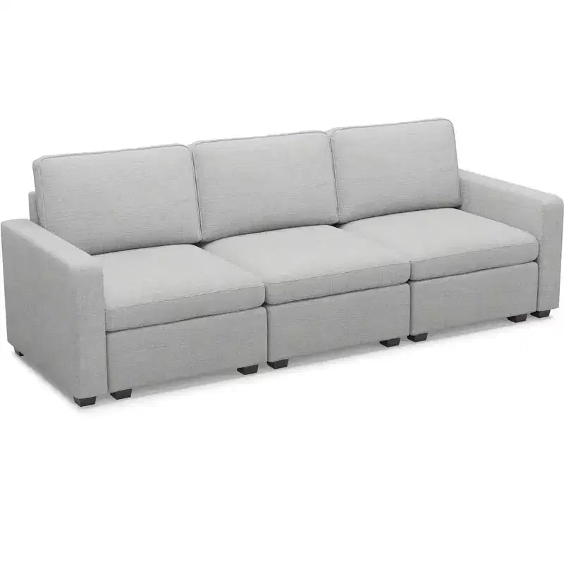 Divano componibile in ciniglia a 3 posti con pouf contenitore e seduta extra profonda