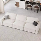 Divano componibile in ciniglia a 3 posti con pouf contenitore e seduta extra profonda