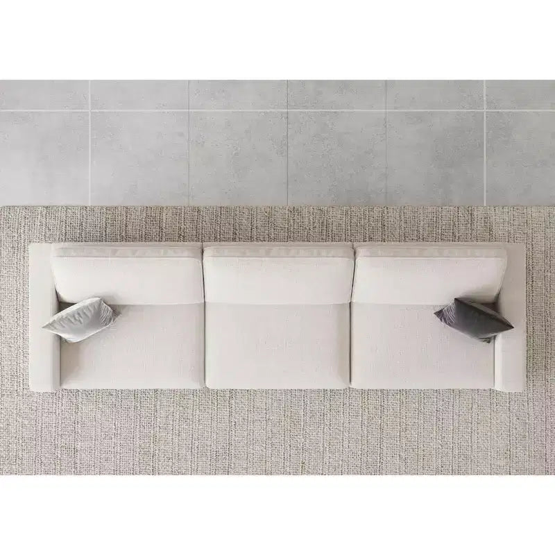Divano componibile in ciniglia a 3 posti con pouf contenitore e seduta extra profonda
