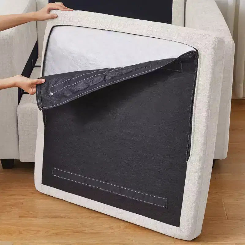 Divano componibile in ciniglia a 3 posti con pouf contenitore e seduta extra profonda