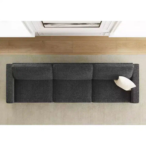 Divano componibile in ciniglia a 3 posti con pouf contenitore e seduta extra profonda