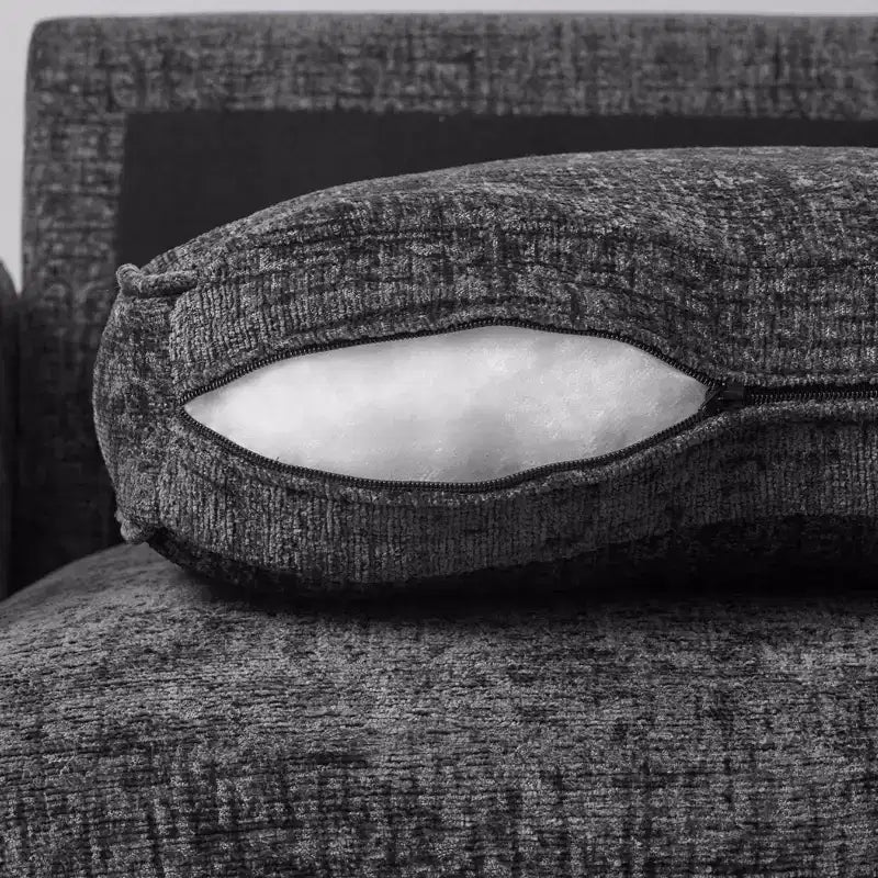 Divano componibile in ciniglia a 3 posti con pouf contenitore e seduta extra profonda