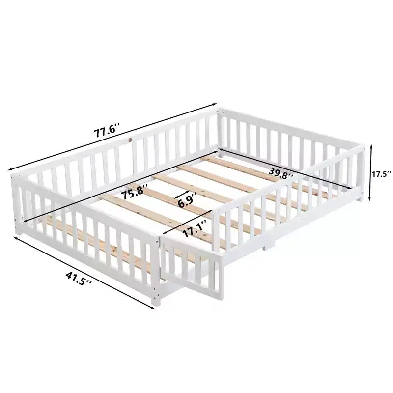 Struttura Letto per Bambini in Legno Massello Dimensione Singola con Sponde di Sicurezza e Doghe di Supporto