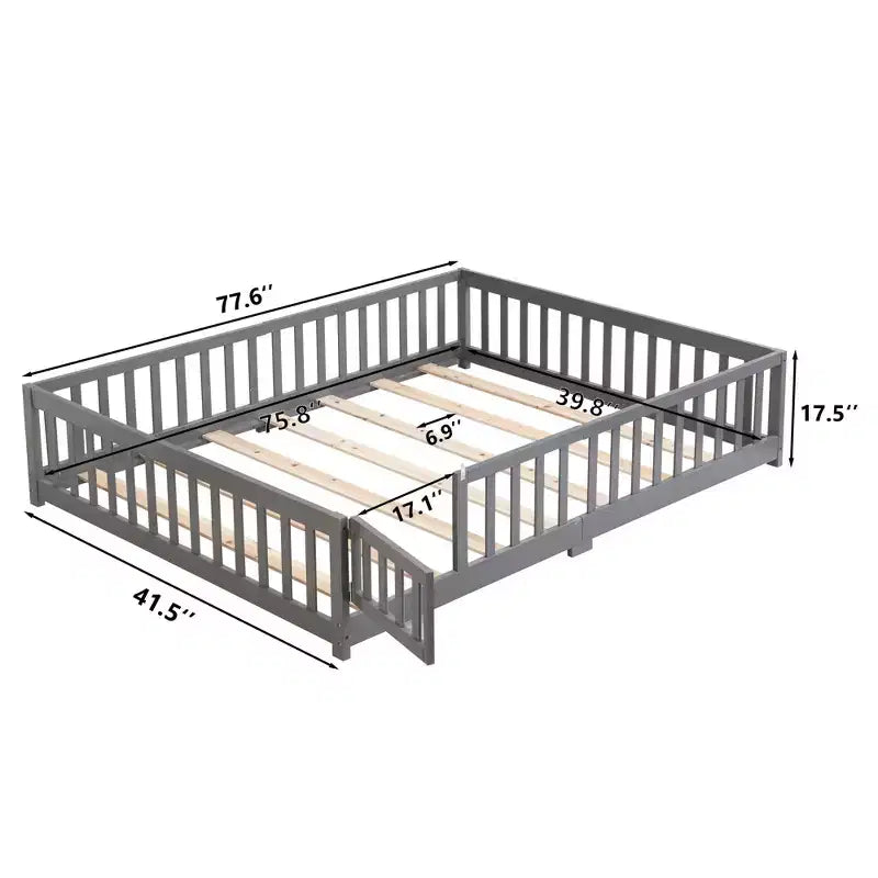 Struttura Letto per Bambini in Legno Massello Dimensione Singola con Sponde di Sicurezza e Doghe di Supporto
