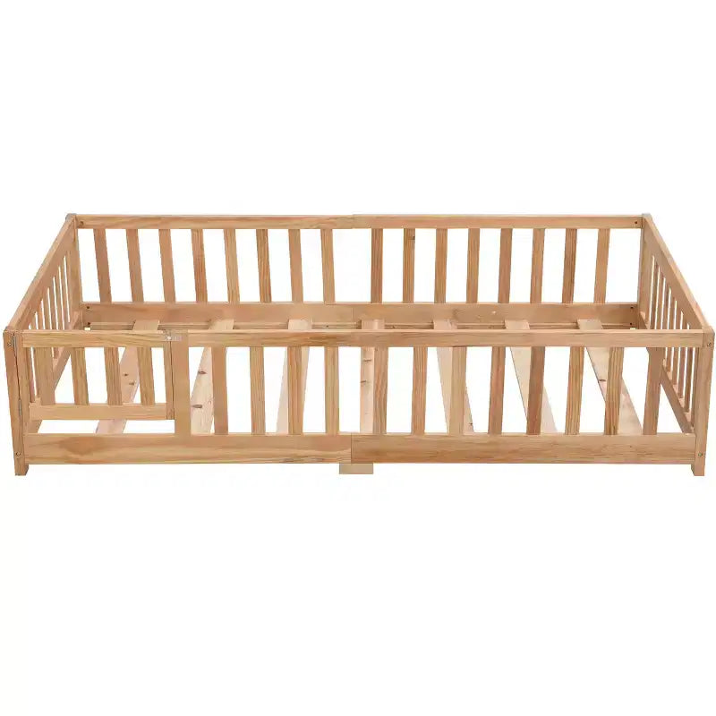 Struttura Letto per Bambini in Legno Massello Dimensione Singola con Sponde di Sicurezza e Doghe di Supporto