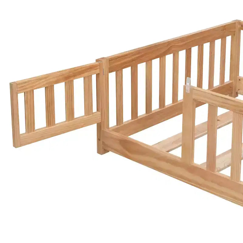 Struttura Letto per Bambini in Legno Massello Dimensione Singola con Sponde di Sicurezza e Doghe di Supporto