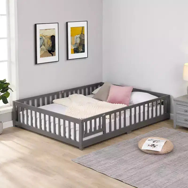 Struttura Letto per Bambini in Legno Massello Dimensione Singola con Sponde di Sicurezza e Doghe di Supporto