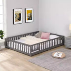 Struttura Letto per Bambini in Legno Massello Dimensione Singola con Sponde di Sicurezza e Doghe di Supporto