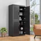 Mobile contenitore a 4 ante con ante in rattan e ripiani regolabili, 157,5 cm A x 78,7 cm L x 40,6 cm P