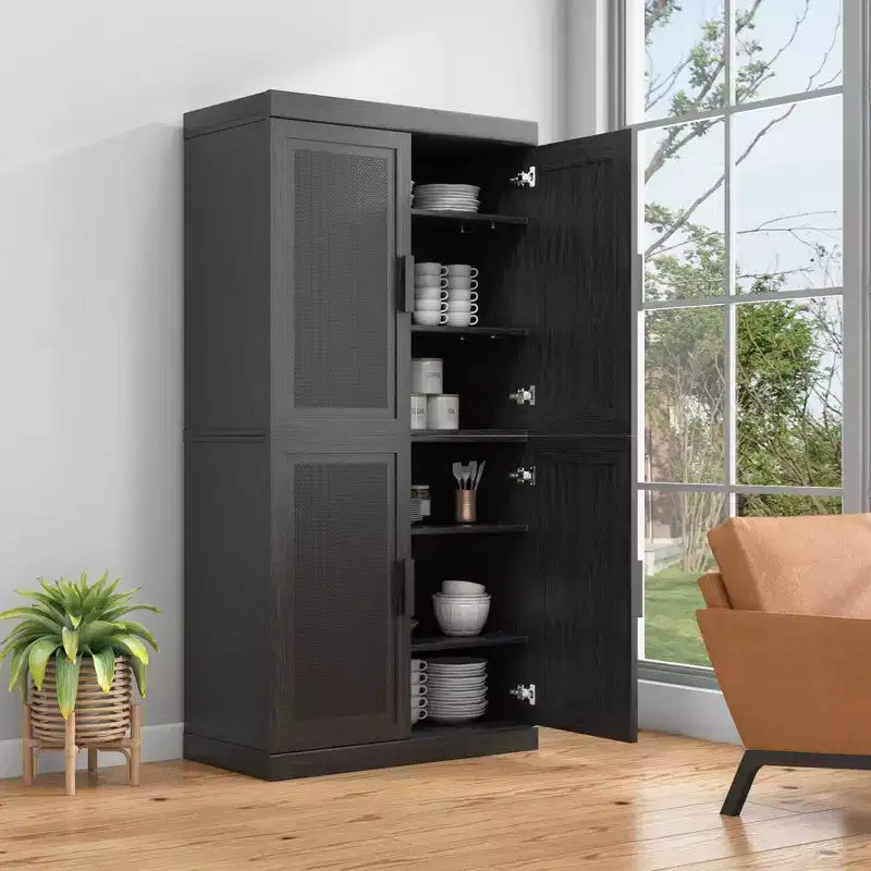 Mobile contenitore a 4 ante con ante in rattan e ripiani regolabili, 157,5 cm A x 78,7 cm L x 40,6 cm P