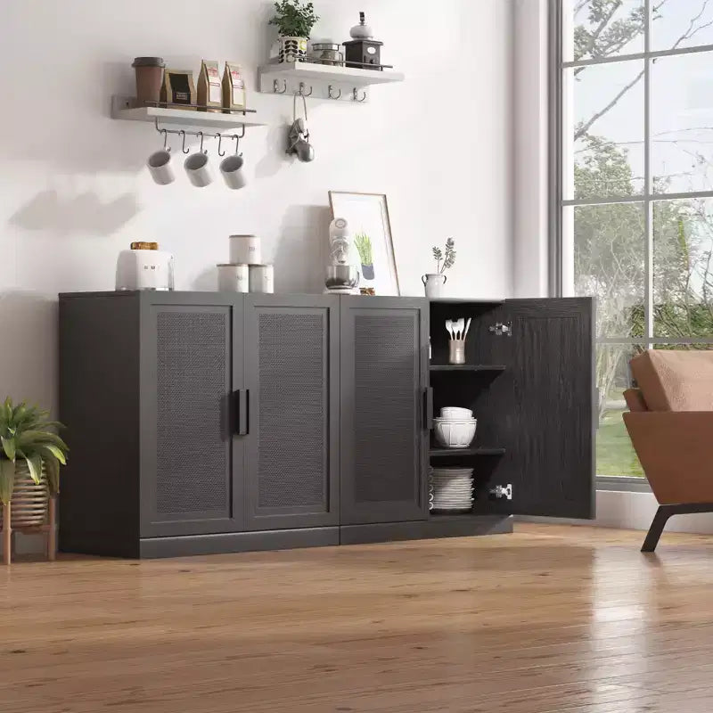 Mobile contenitore a 4 ante con ante in rattan e ripiani regolabili, 157,5 cm A x 78,7 cm L x 40,6 cm P