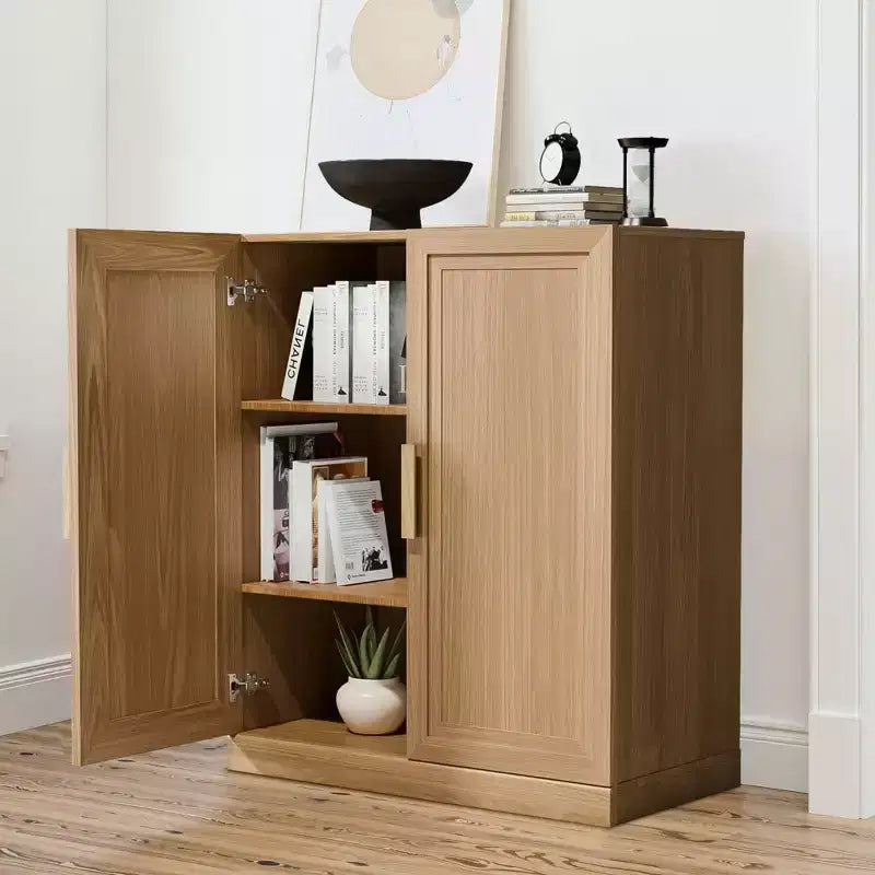 Mobile contenitore in legno con ripiani regolabili, organizer a 2 ante per soggiorno, camera da letto o ufficio
