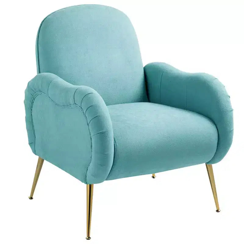 Poltrona moderna con gambe in metallo dorato e seduta imbottita