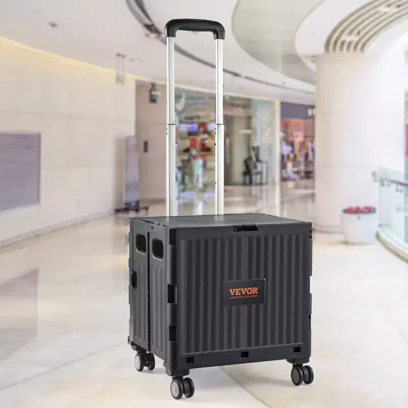 Carrello multiuso pieghevole con manico telescopico, capacità 50 kg, 4 ruote girevoli