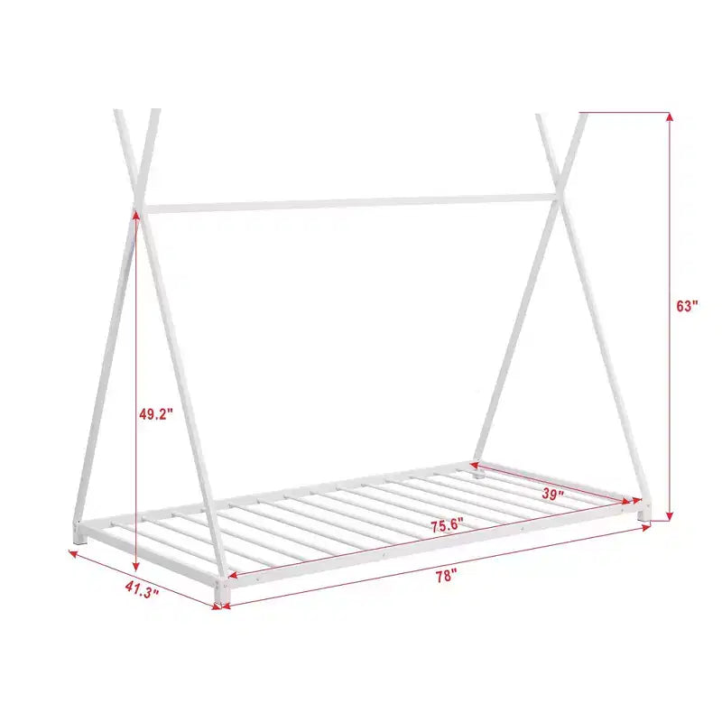 Letto a capanna in metallo singolo con struttura triangolare, Bianco