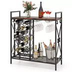 Costway 21 Bottle Wine Rack Freestanding Floor Wine Bottle Organizer with Storage Shelf Black & Gold /Brown