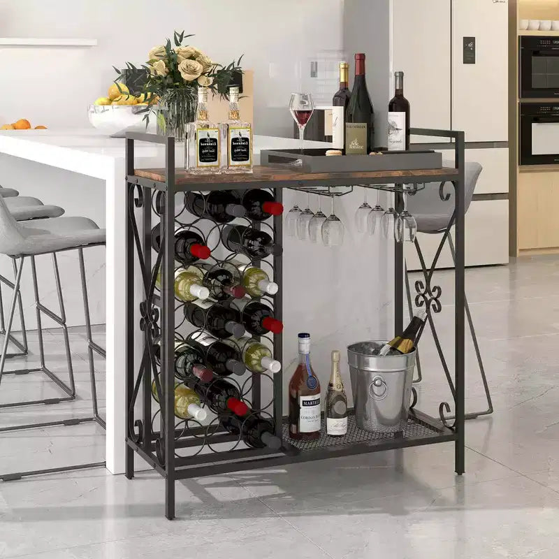Portabottiglie da pavimento da 21 bottiglie con portabicchieri e ripiano portaoggetti