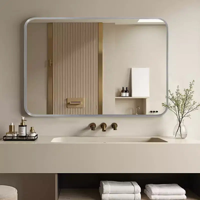 Specchio da Parete Rettangolare 32x22 Pollici con Cornice in Metallo, Argento