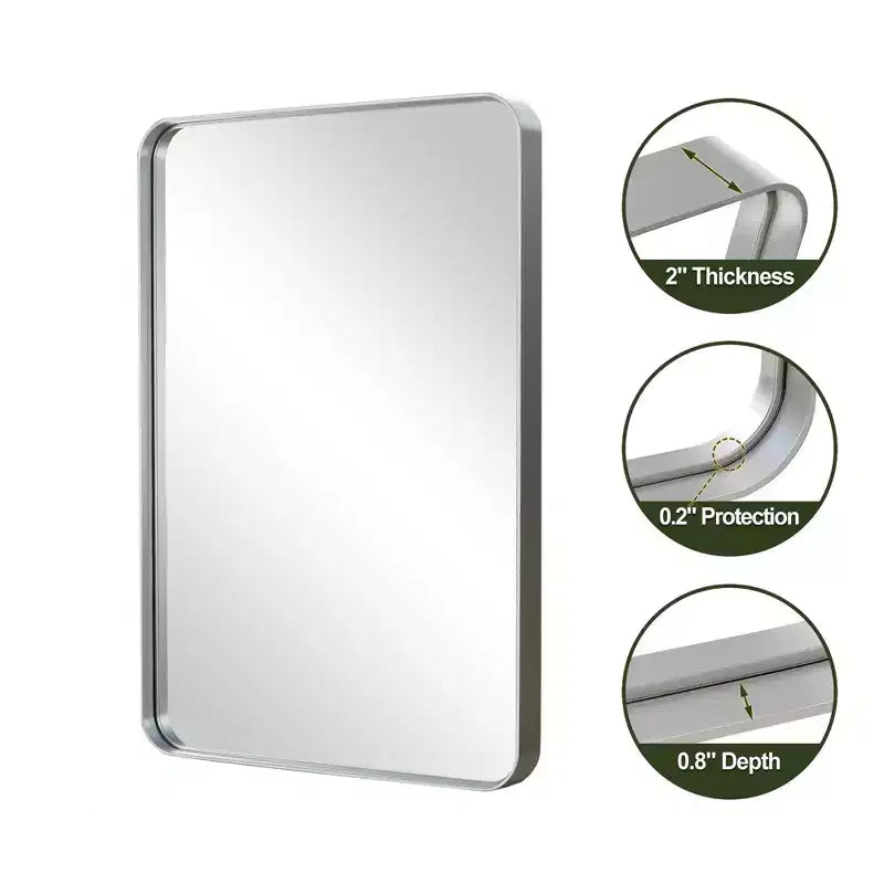 Specchio da Parete Rettangolare 32x22 Pollici con Cornice in Metallo, Argento