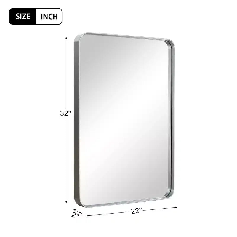Specchio da Parete Rettangolare 32x22 Pollici con Cornice in Metallo, Argento
