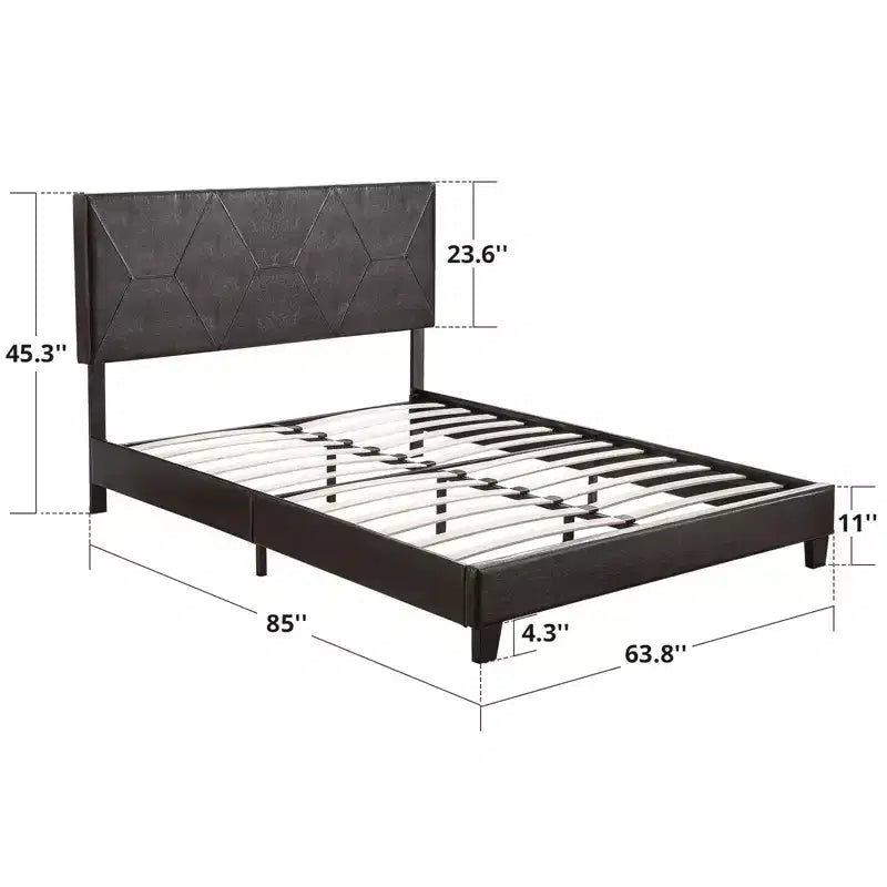 Struttura letto imbottita Queen Size con supporto a doghe in legno, nero