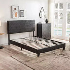 Struttura letto imbottita Queen Size con supporto a doghe in legno, nero
