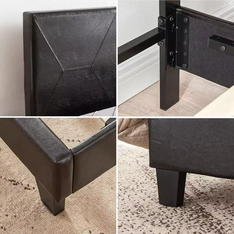 Struttura letto imbottita Queen Size con supporto a doghe in legno, nero