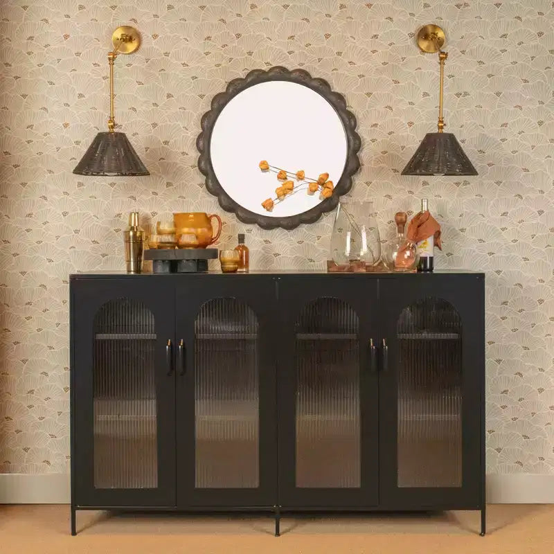 Credenza in ferro da 63 pollici con ante a pannello in vetro