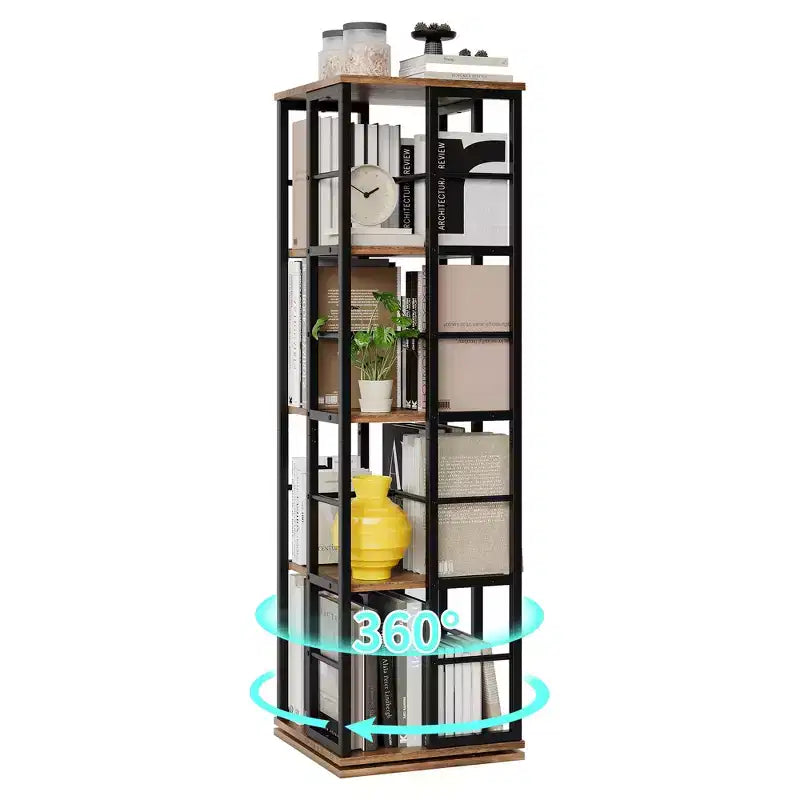 Libreria Girevole a 4 Livelli con Struttura in Metallo, Rotazione a 360°, 40 x 137 cm