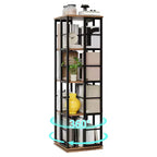 Libreria Girevole a 4 Livelli con Struttura in Metallo, Rotazione a 360°, 40 x 137 cm