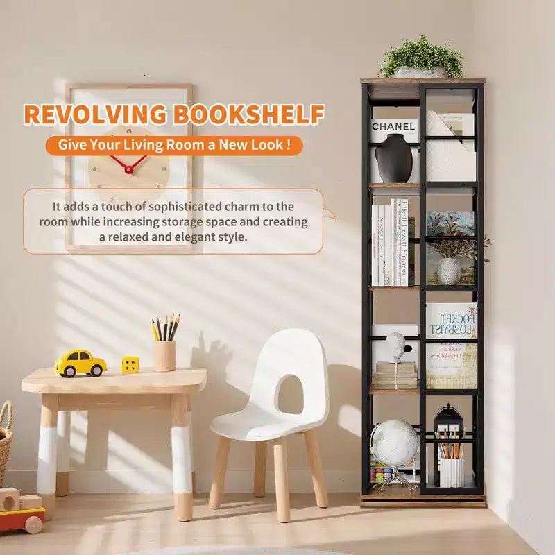 Libreria Girevole a 4 Livelli con Struttura in Metallo, Rotazione a 360°, 40 x 137 cm