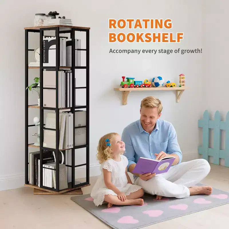 Libreria Girevole a 4 Livelli con Struttura in Metallo, Rotazione a 360°, 40 x 137 cm
