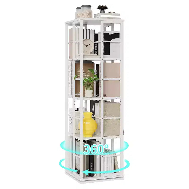 Libreria Girevole a 4 Livelli con Struttura in Metallo, Rotazione a 360°, 40 x 137 cm