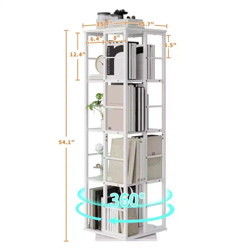 Libreria Girevole a 4 Livelli con Struttura in Metallo, Rotazione a 360°, 40 x 137 cm