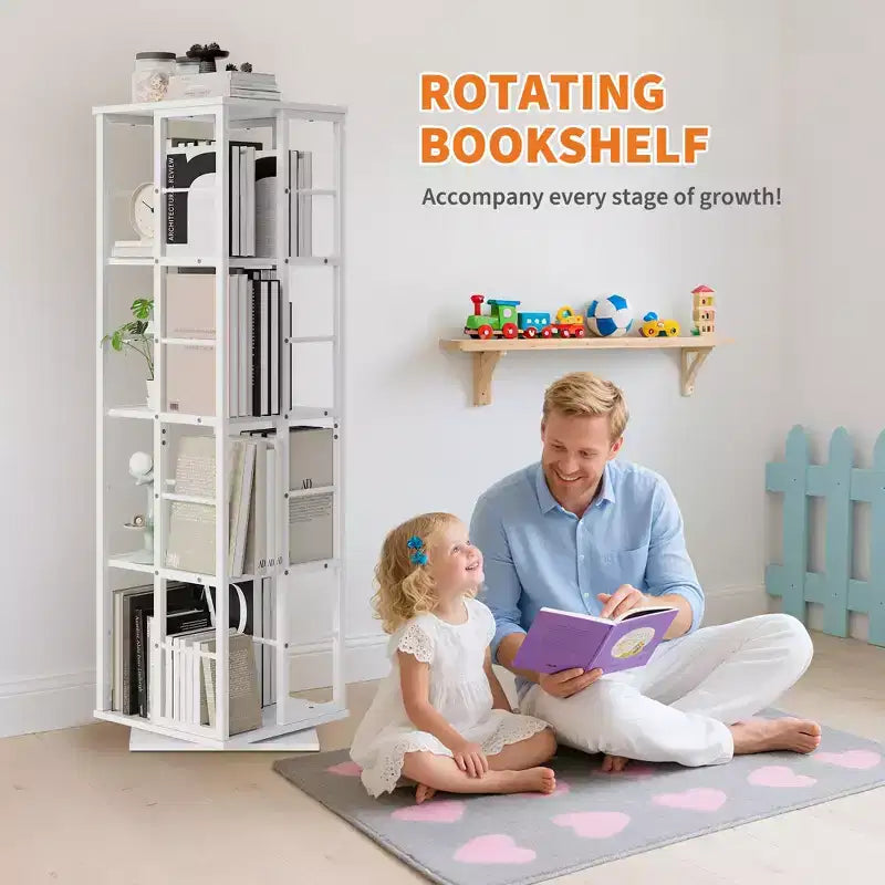 Libreria Girevole a 4 Livelli con Struttura in Metallo, Rotazione a 360°, 40 x 137 cm