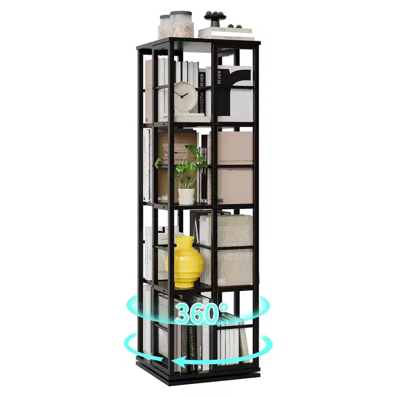 Libreria Girevole a 4 Livelli con Struttura in Metallo, Rotazione a 360°, 40 x 137 cm