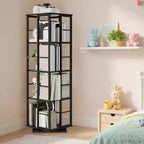Libreria Girevole a 4 Livelli con Struttura in Metallo, Rotazione a 360°, 40 x 137 cm