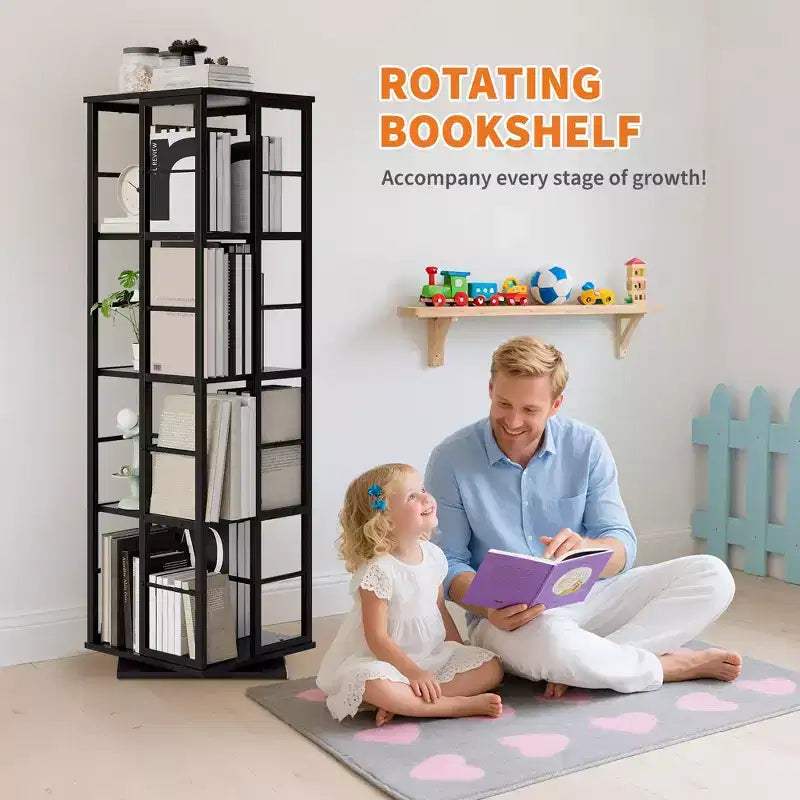Libreria Girevole a 4 Livelli con Struttura in Metallo, Rotazione a 360°, 40 x 137 cm