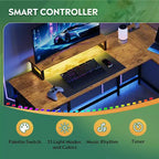 Scrivania da Gaming a L da 55 Pollici con Contenitore, Prese di Corrente e Luci a LED