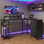 Scrivania da Gaming a L da 55 Pollici con Contenitore, Prese di Corrente e Luci a LED